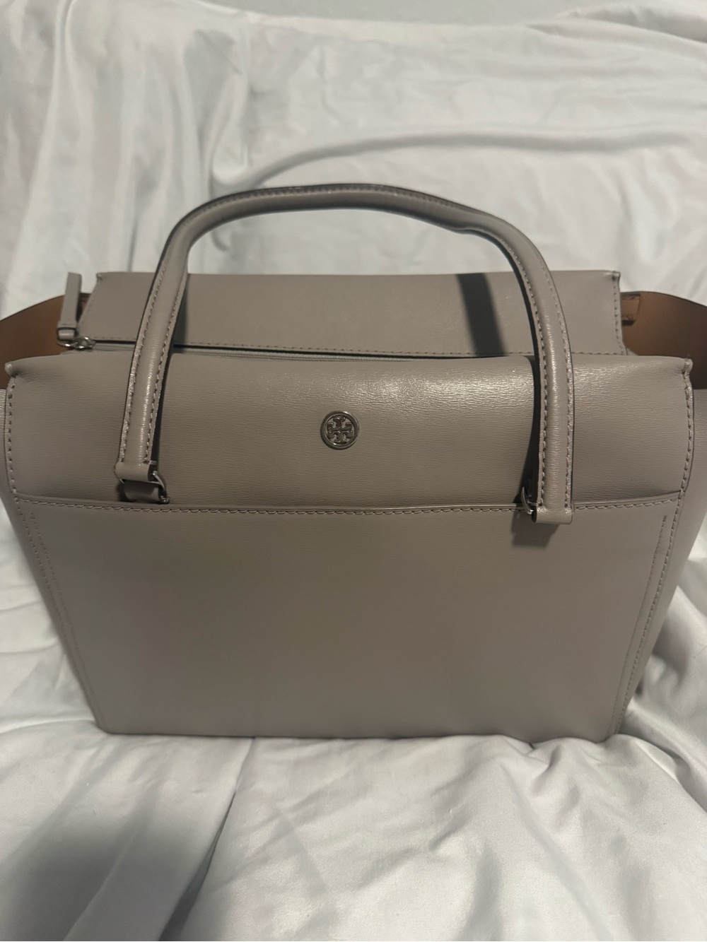 Tory Burch Parker Taupe Leather Top-Handle Bag